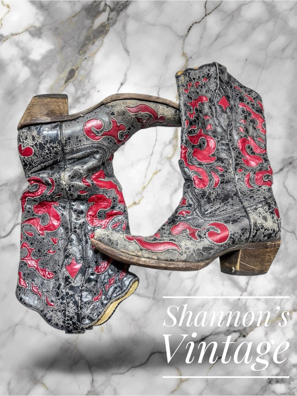 Corral Boots Women’s sz 8.5 Distressed Black & Red leather Western Boots